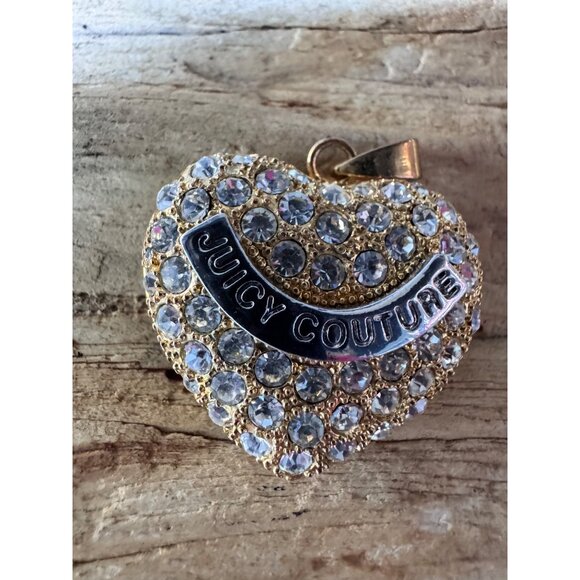 Juicy Couture Gold Tone Pave Crystal Heart Charm Pendant Openwork Hearts Logo - Picture 1 of 7